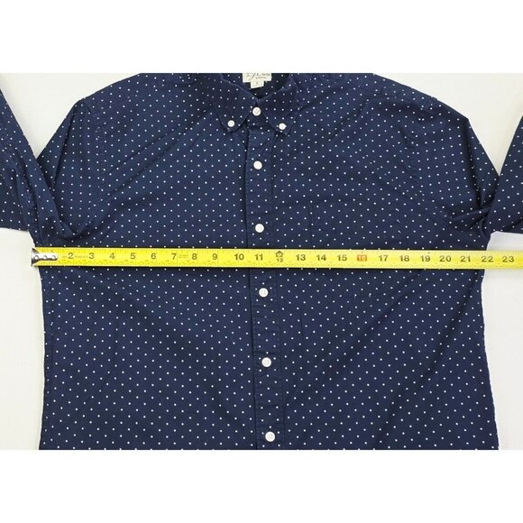 J. Crew Slim Untucked Stretch Size Large Mens Navy White Polka Dot Button Down - Picture 3 of 10